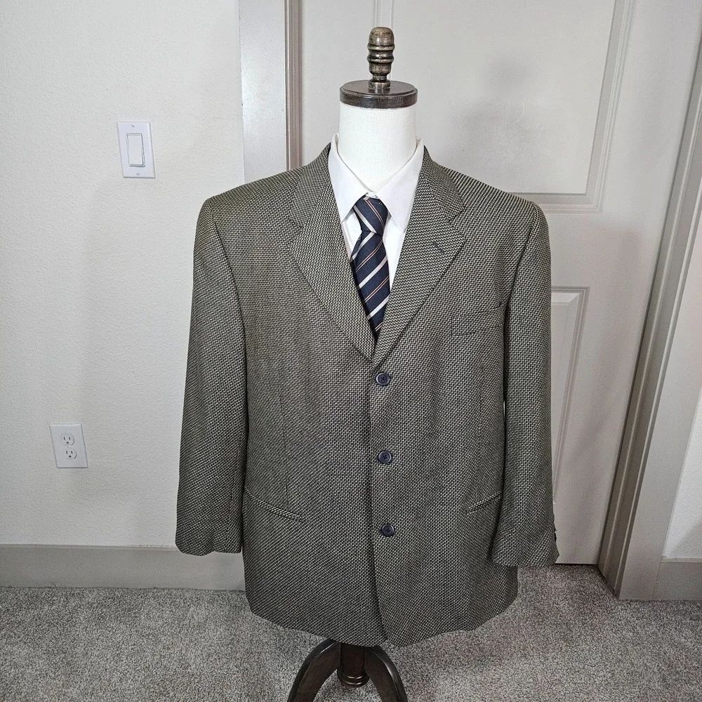 Jhane Barnes 46S Suit Blazer Sport Jacket‎ Men Tweed Tan Brown Navy